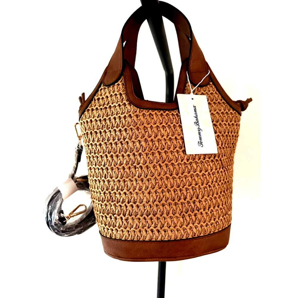 Tommy Bahama NEW Tan Woven Straw Tote with Brown Trim - Picture 1 of 8